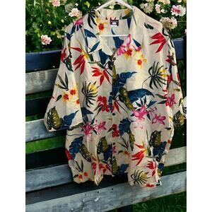 Reebesse Hawaiian Shirt Men's 100% Cotton Tan‎ size 4XL Floral plants leaves